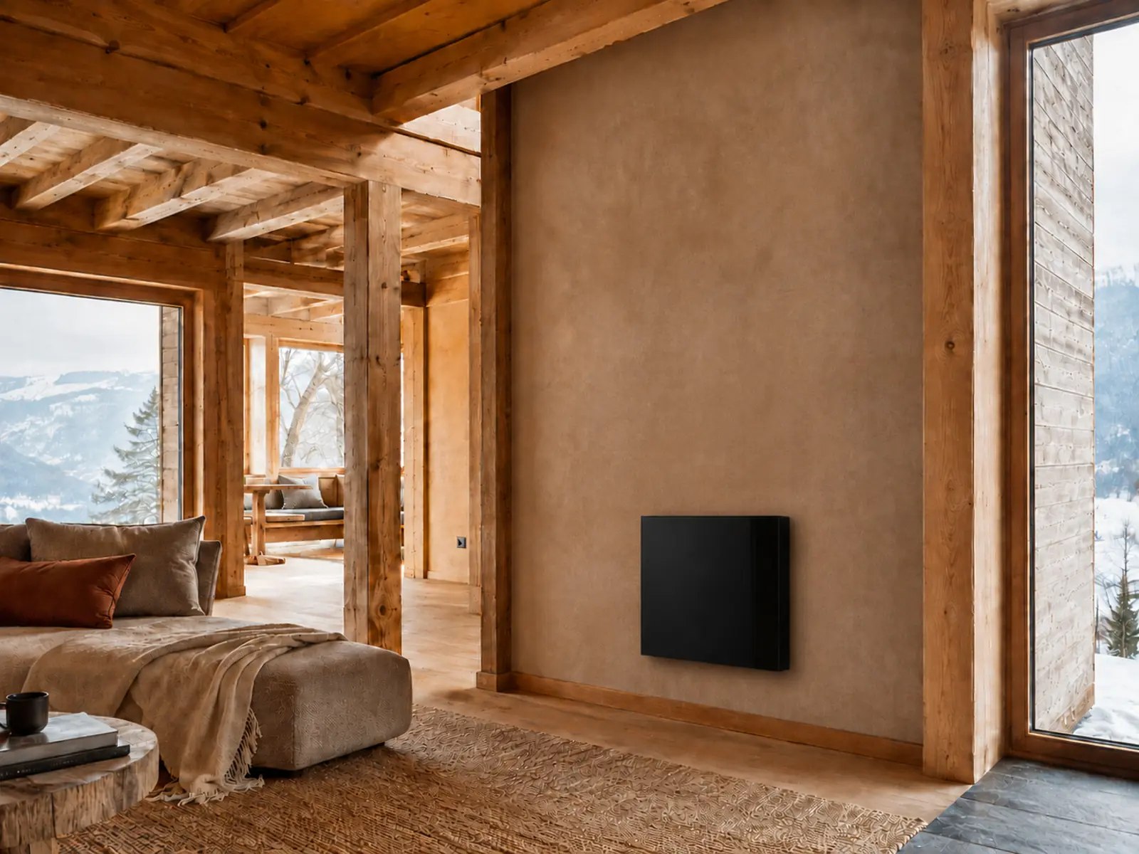 Holzinterieur mit integriertem Infrarot-Heizpaneel